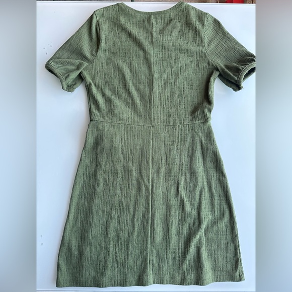 Madewell Palm Tree Crosshatch Puff-Sleeve Faux-Wrap Dress Green - Picture 6 of 9